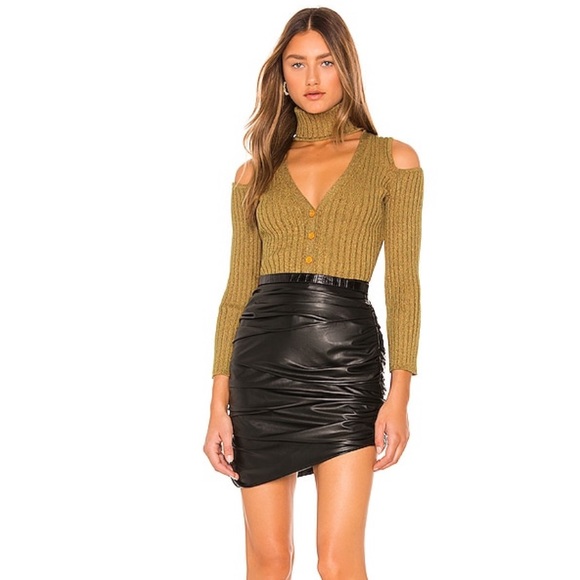 ronny kobo maude black asymmetrical scrunch faux leather mini skirt small new - Picture 5 of 11